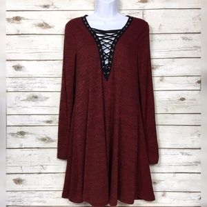 Miss Love Lace Up Heathered Steampunk Dress